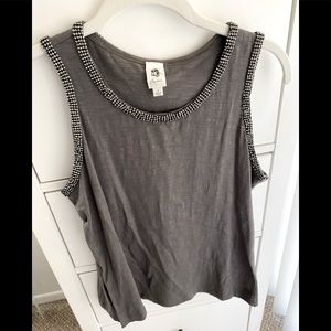 Embellished gray slub tank top